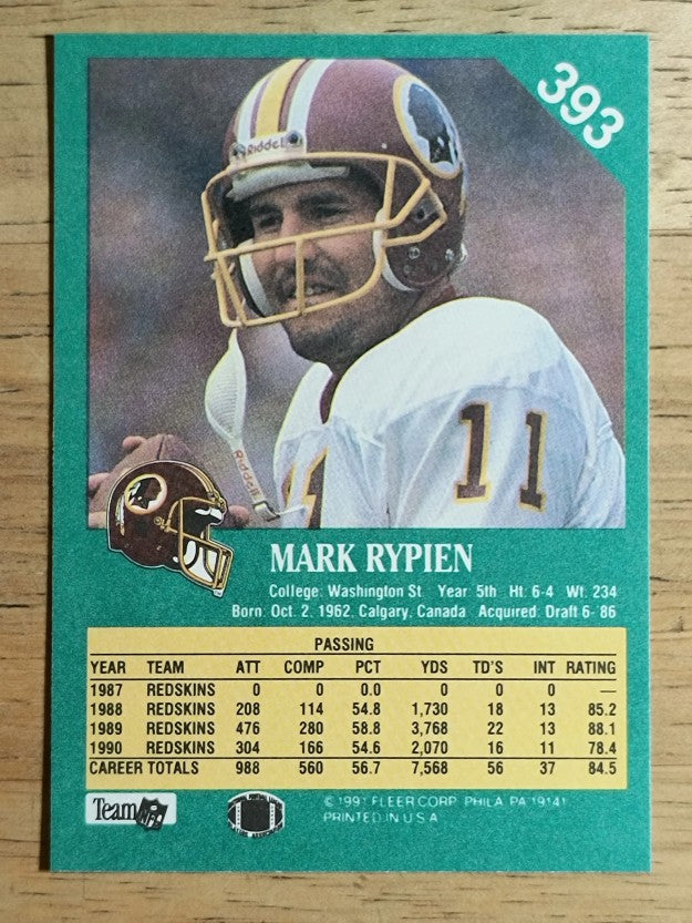 1991 Fleer #393 Mark Rypien