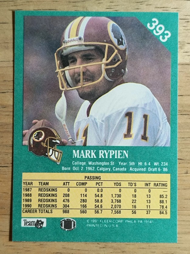 1991 Fleer #393 Mark Rypien