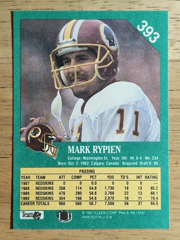 1991 Fleer #393 Mark Rypien