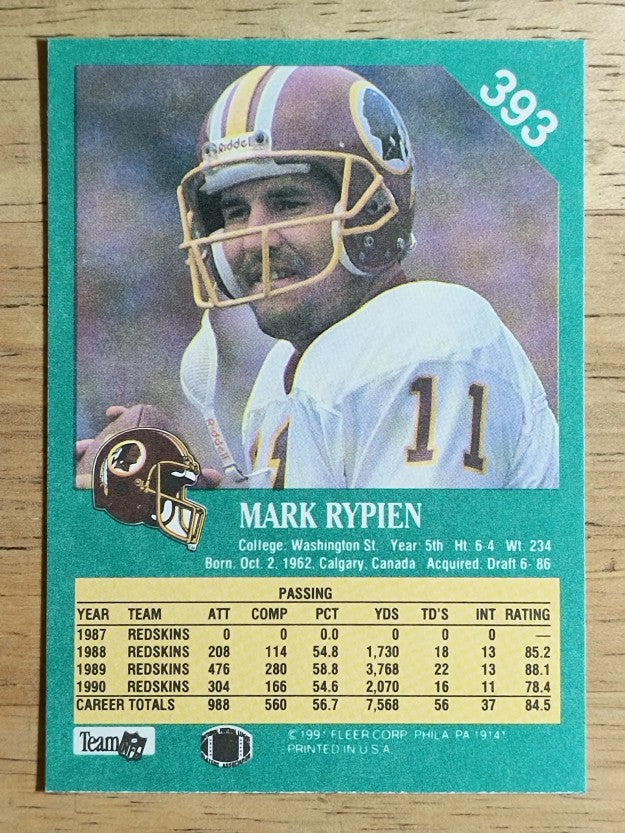 1991 Fleer #393 Mark Rypien