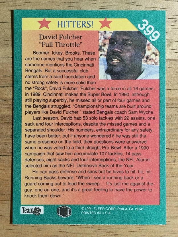 1991 Fleer #399 David Fulcher HIT