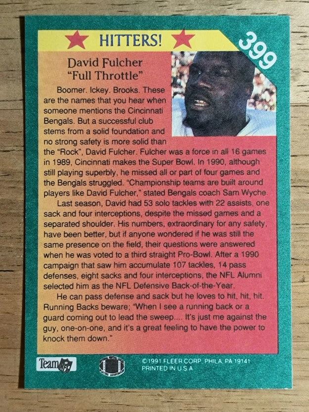 1991 Fleer #399 David Fulcher HIT