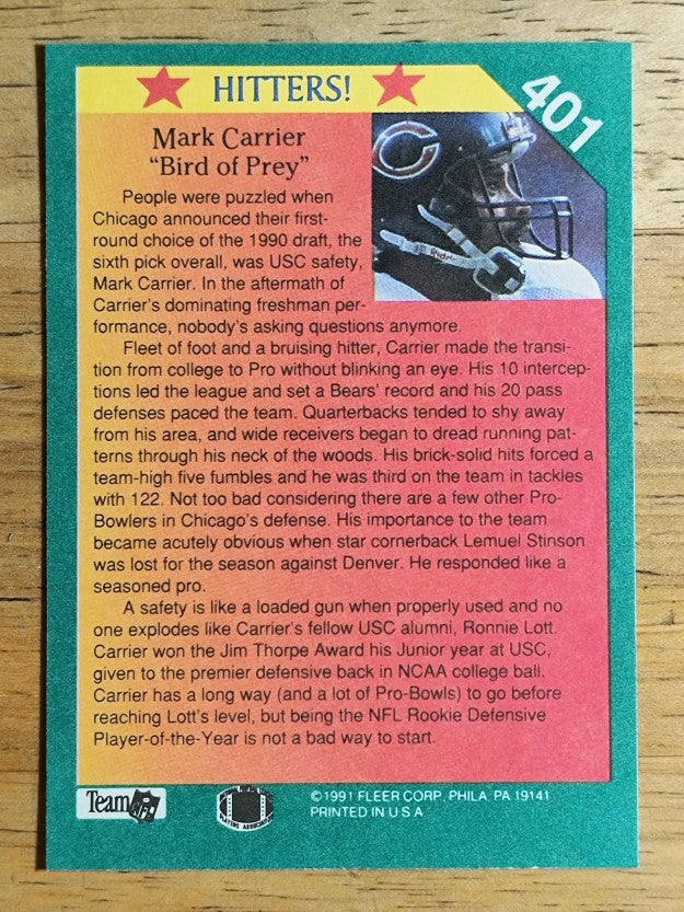 1991 Fleer #401 Mark Carrier DB HIT