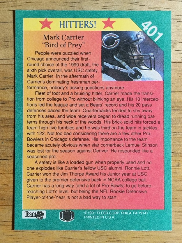 1991 Fleer #401 Mark Carrier DB HIT