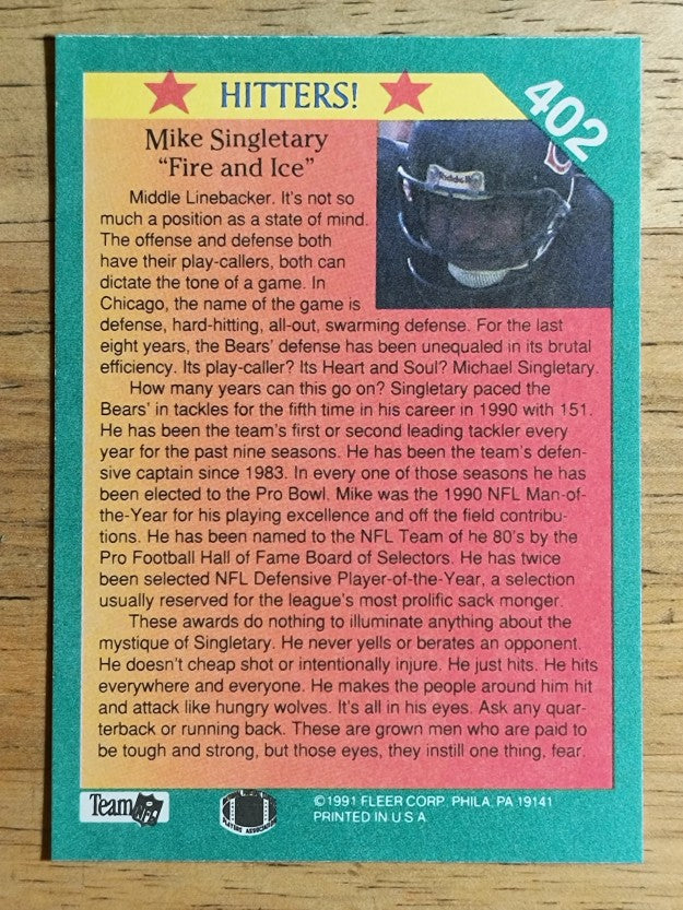 1991 Fleer #402 Mike Singletary HIT