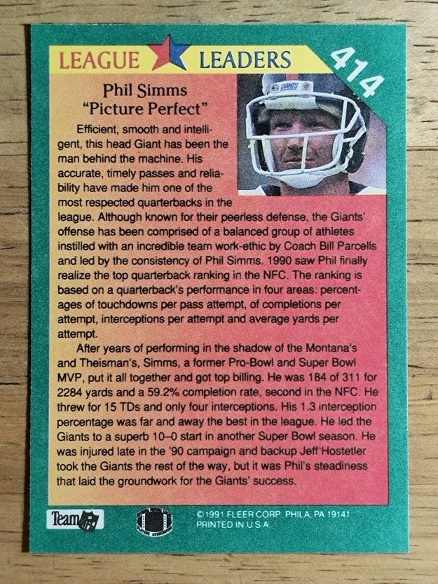 1991 Fleer #414 Phil Simms LL