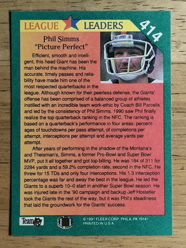1991 Fleer #414 Phil Simms LL