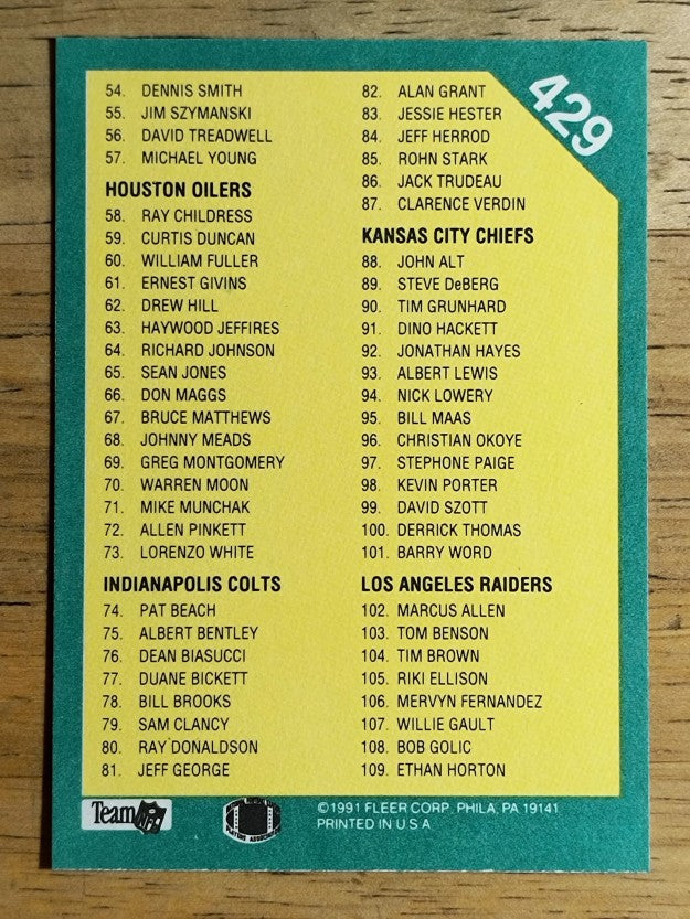 1991 Fleer #429 Checklist 1-108