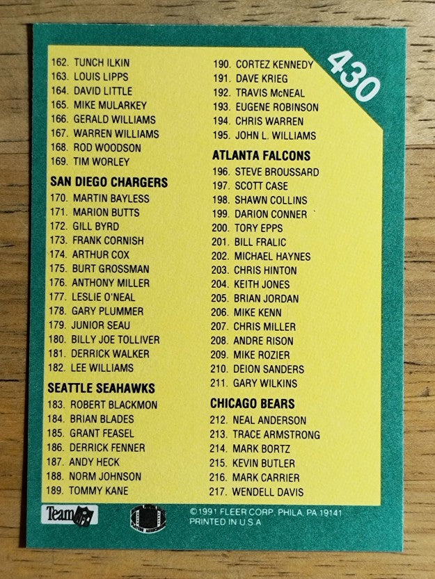 1991 Fleer #430 Checklist 109-216