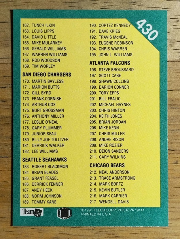 1991 Fleer #430 Checklist 109-216