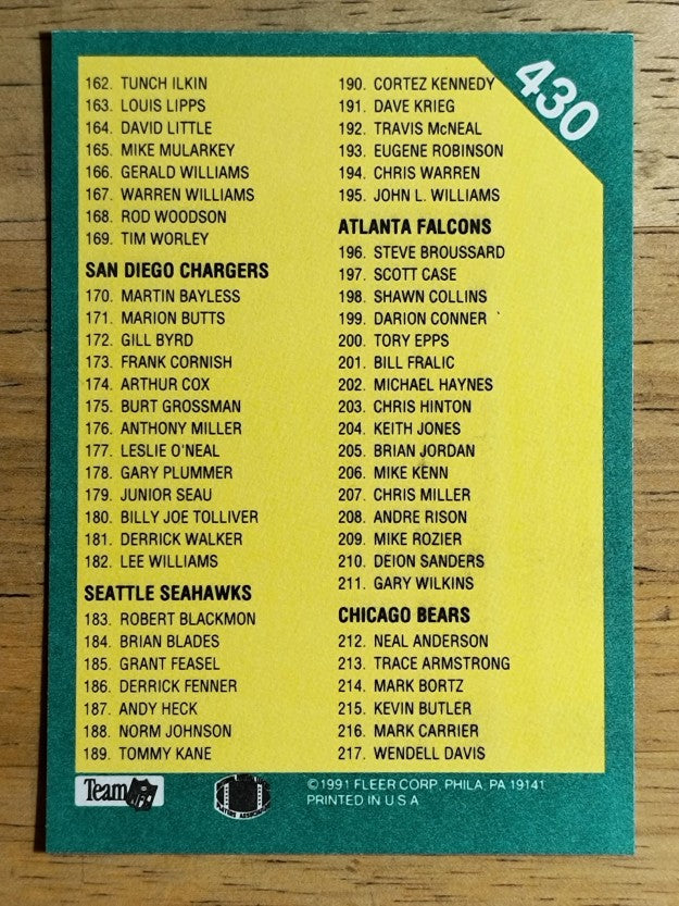 1991 Fleer #430 Checklist 109-216