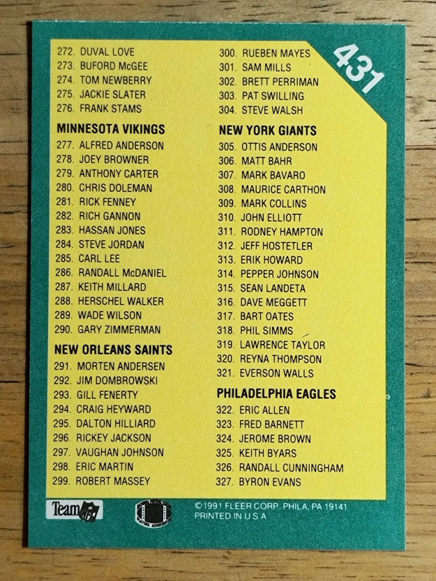 1991 Fleer #431 Checklist 217-324