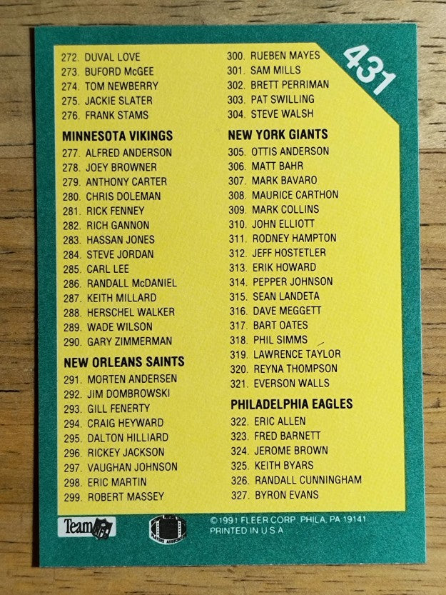 1991 Fleer #431 Checklist 217-324