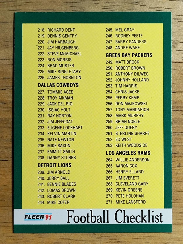 1991 Fleer #431 Checklist 217-324