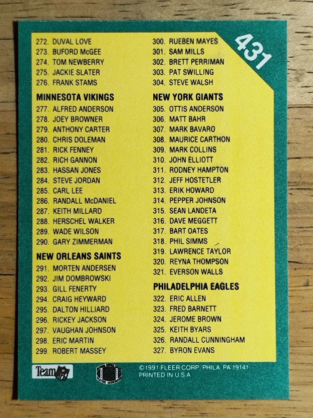 1991 Fleer #431 Checklist 217-324