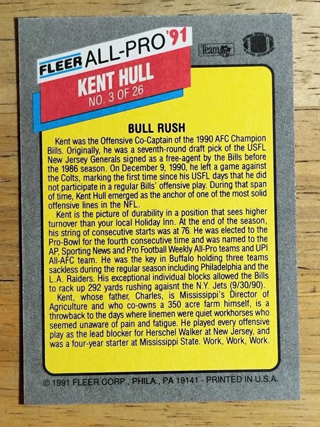 1991 Fleer All-Pros #3 Kent Hull