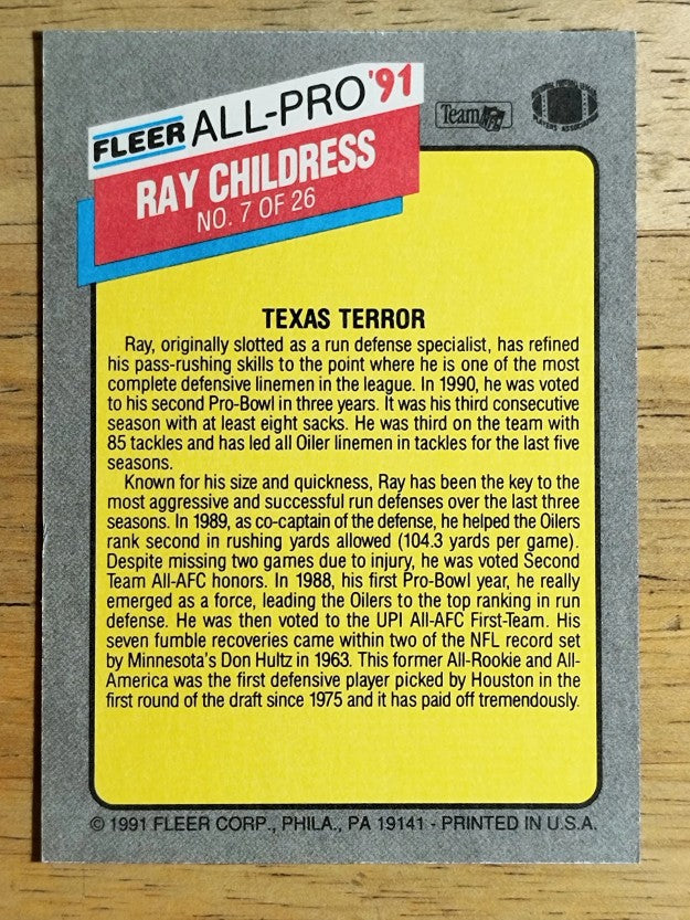 1991 Fleer All-Pros #7 Ray Childress
