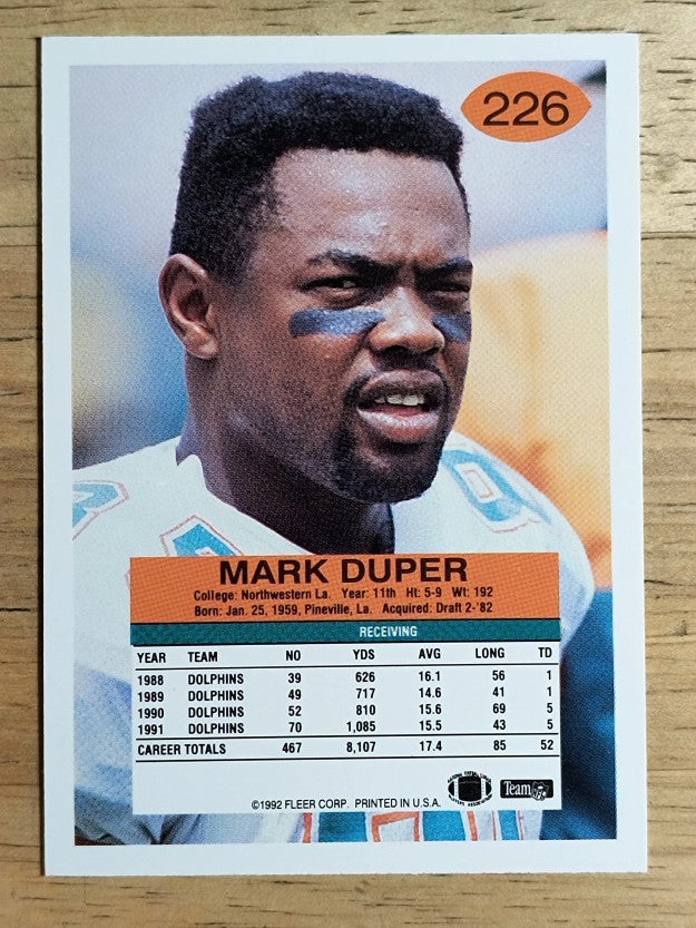 1992 Fleer #226 Mark Duper