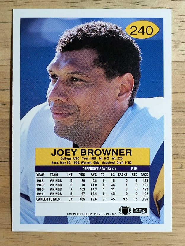 1992 Fleer #240 Joey Browner