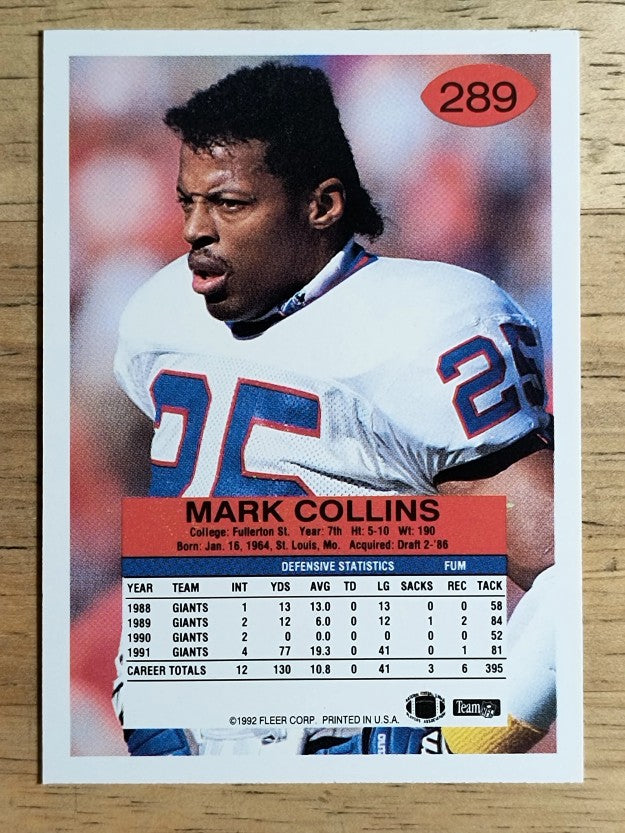 1992 Fleer #289 Mark Collins