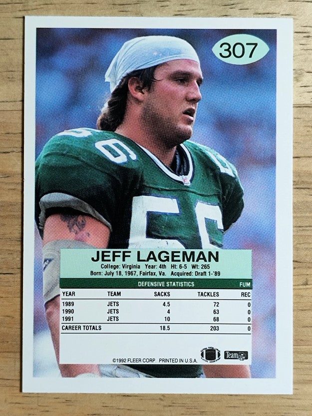 1992 Fleer #307 Jeff Lageman