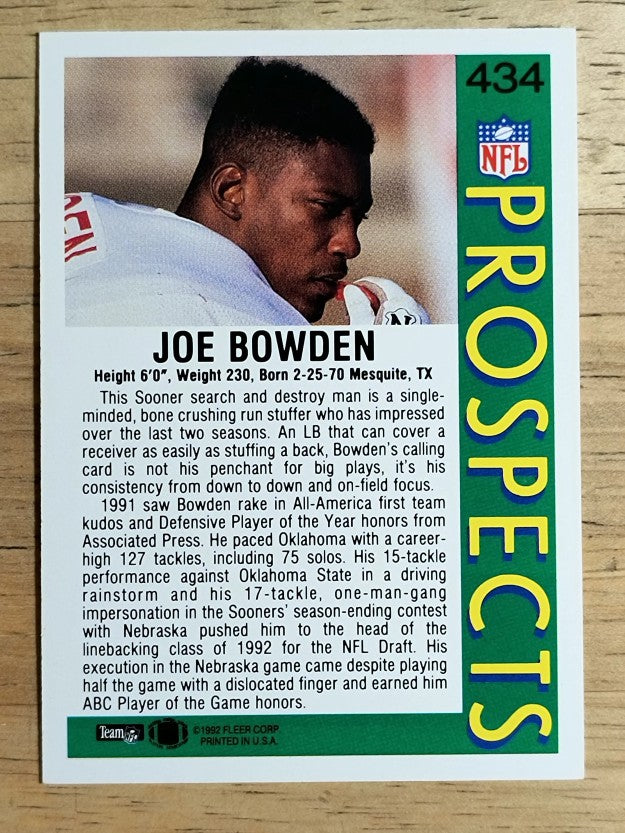 1992 Fleer #434 Joe Bowden RC