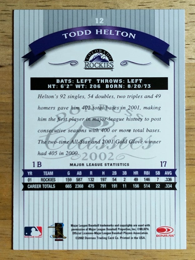 2002 Donruss Classics #12 Todd Helton