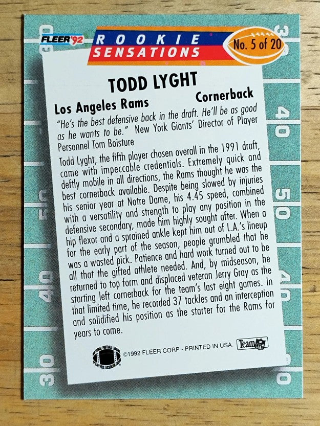 1992 Fleer Rookie Sensations #5 Todd Lyght