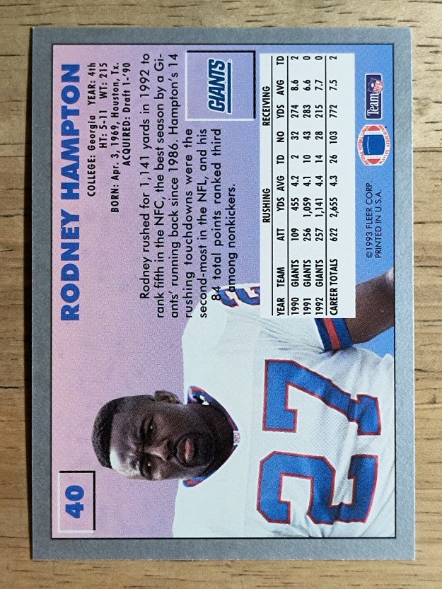 1993 Fleer #40 Rodney Hampton