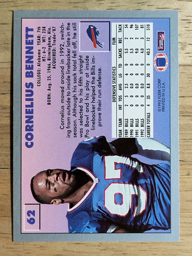 1993 Fleer #62 Cornelius Bennett