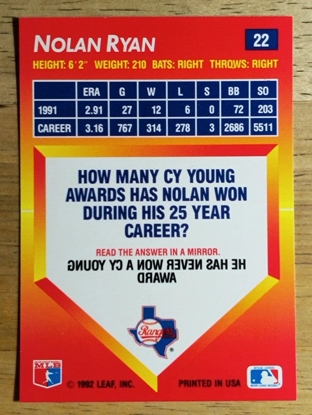 1992 Triple Play #22 Nolan Ryan