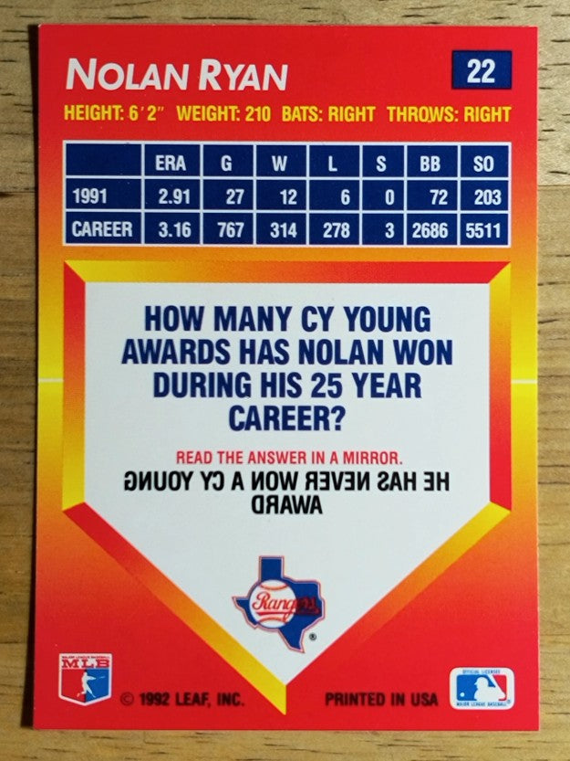1992 Triple Play #22 Nolan Ryan