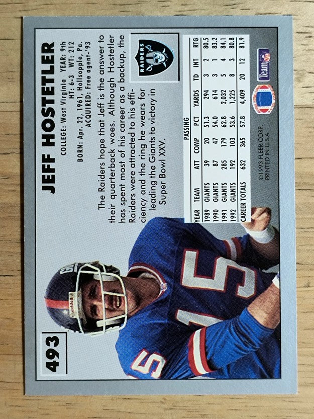 1993 Fleer #493 Jeff Hostetler