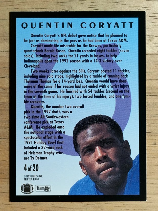 1993 Fleer Rookie Sensations #4 Quentin Coryatt (EXMT)