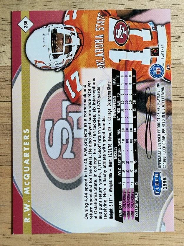 1998 Fleer Tradition #236 R.W. McQuarters RC