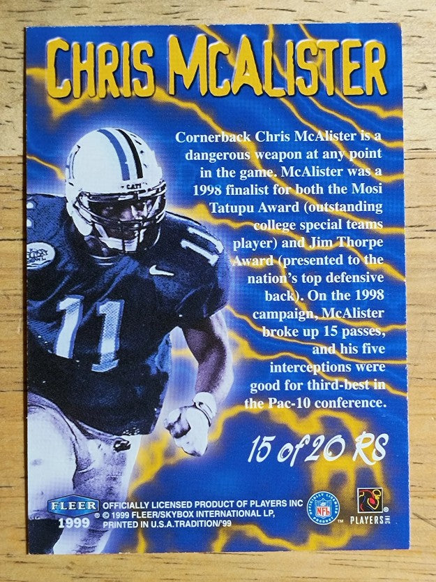 1999 Fleer Tradition Rookie Sensations #15 Chris McAlister