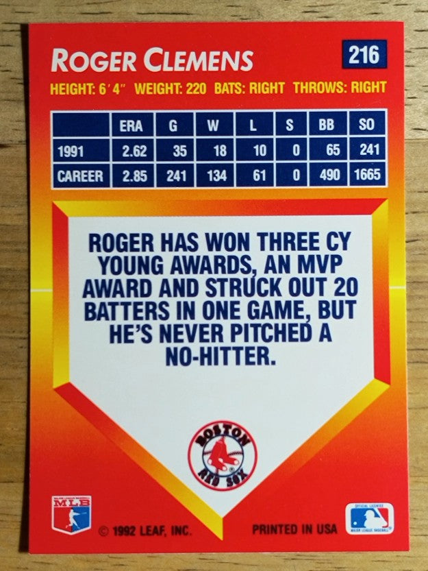 1992 Triple Play #216 Roger Clemens