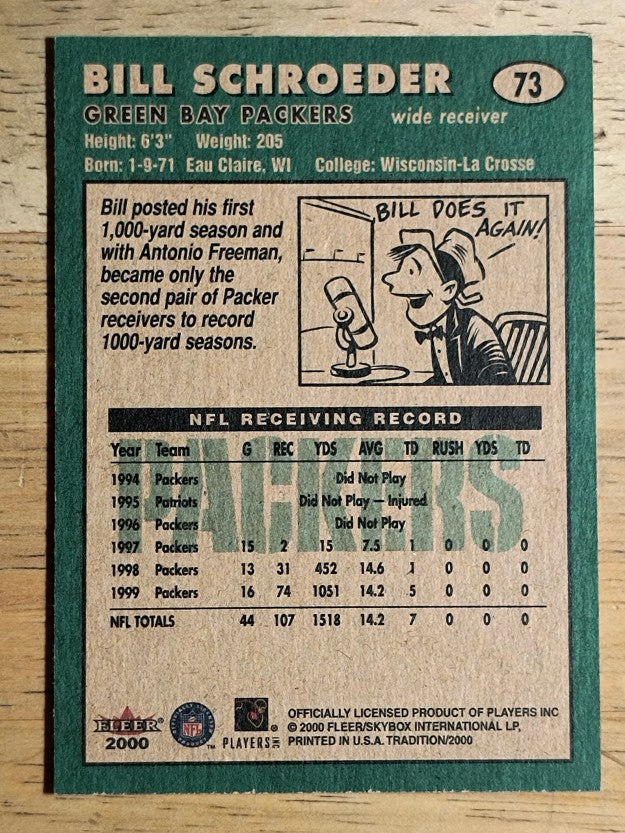 2000 Fleer Tradition #73 Bill Schroeder