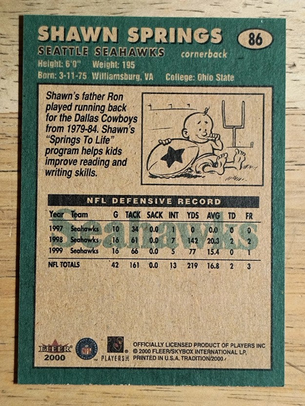 2000 Fleer Tradition #86 Shawn Springs