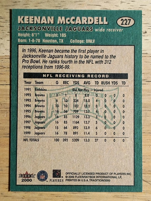 2000 Fleer Tradition #227 Keenan McCardell