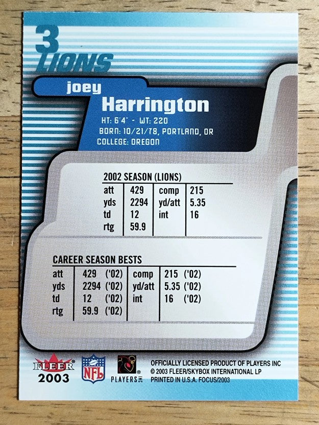 2003 Fleer Focus #3 Joey Harrington