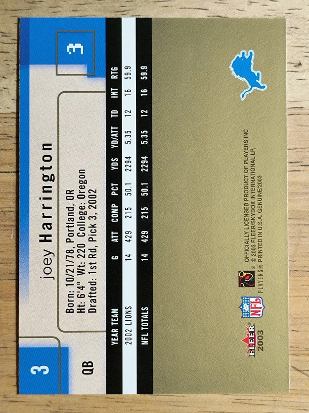 2003 Fleer Genuine Insider #3 Joey Harrington
