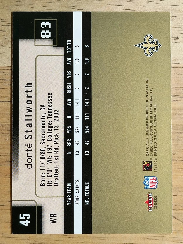 2003 Fleer Genuine Insider #45 Donte Stallworth