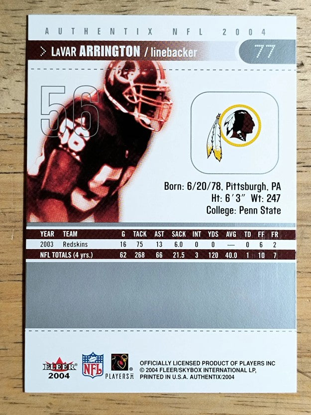 2004 Fleer Authentix #77 LaVar Arrington