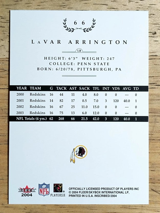 2004 Fleer Inscribed #66 LaVar Arrington