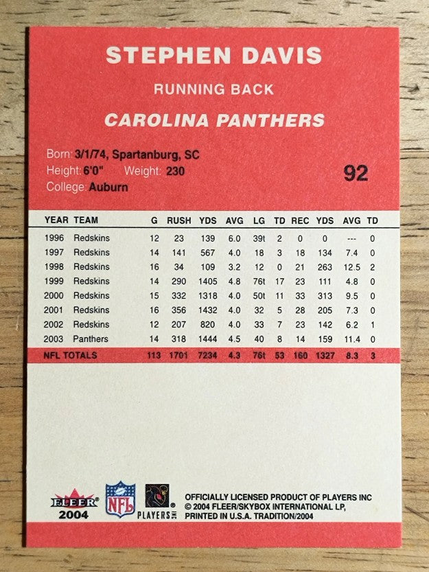 2004 Fleer Tradition #92 Stephen Davis