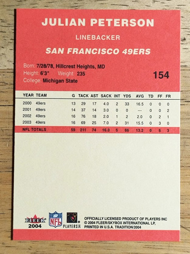 2004 Fleer Tradition #154 Julian Peterson