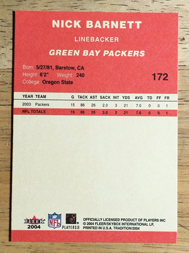 2004 Fleer Tradition #172 Nick Barnett