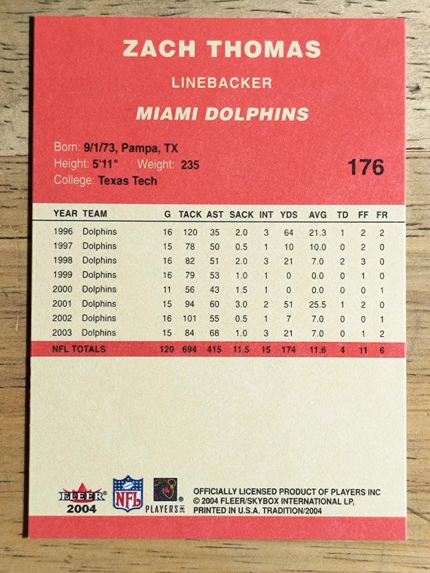 2004 Fleer Tradition #176 Zach Thomas