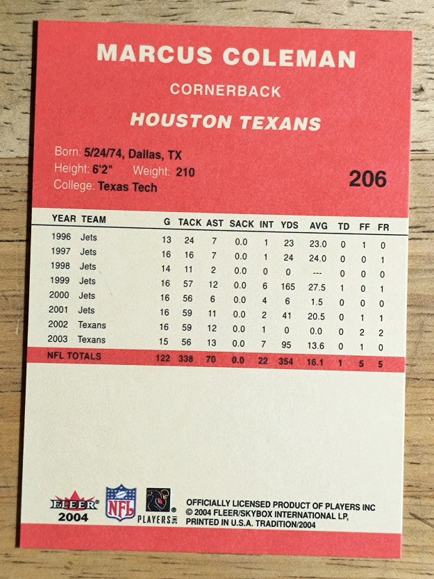 2004 Fleer Tradition #206 Marcus Coleman